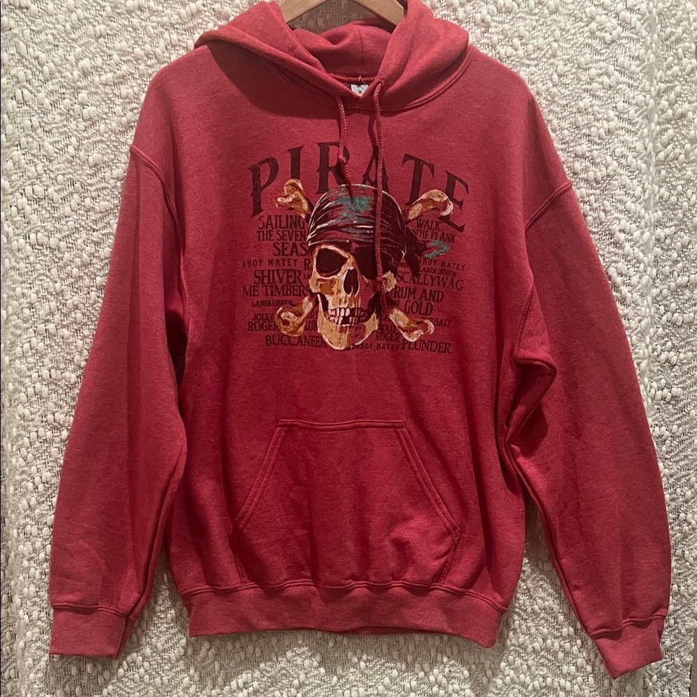 Gildan Red Pirate Graphic Hoodie New with Tags